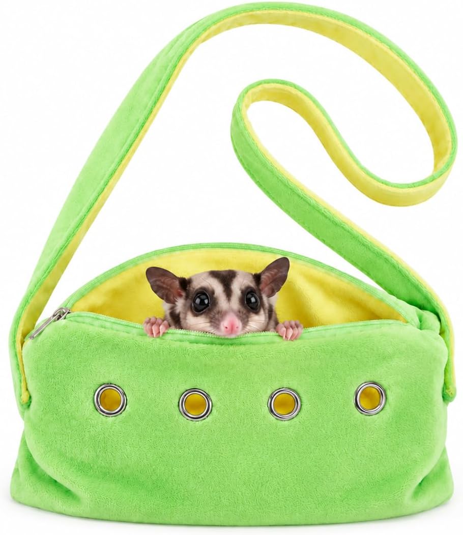 Meow&Woof Sugar Glider Bonding Pouch Small Pet Carrier Bag Sling with Strap Critter Cuddler for Gliders Ferret, Rat, Hedgehog, Hamster Outdoor-Green