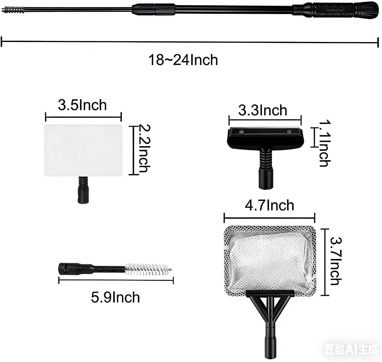 Carefree Fish 4IN1 Aquarium Cleaning Tools Long Handle Adjustable Length 18~24Inch Fish Tank Cleaner Kit Algae Scraper Scrubber Brushes Set - Image 8