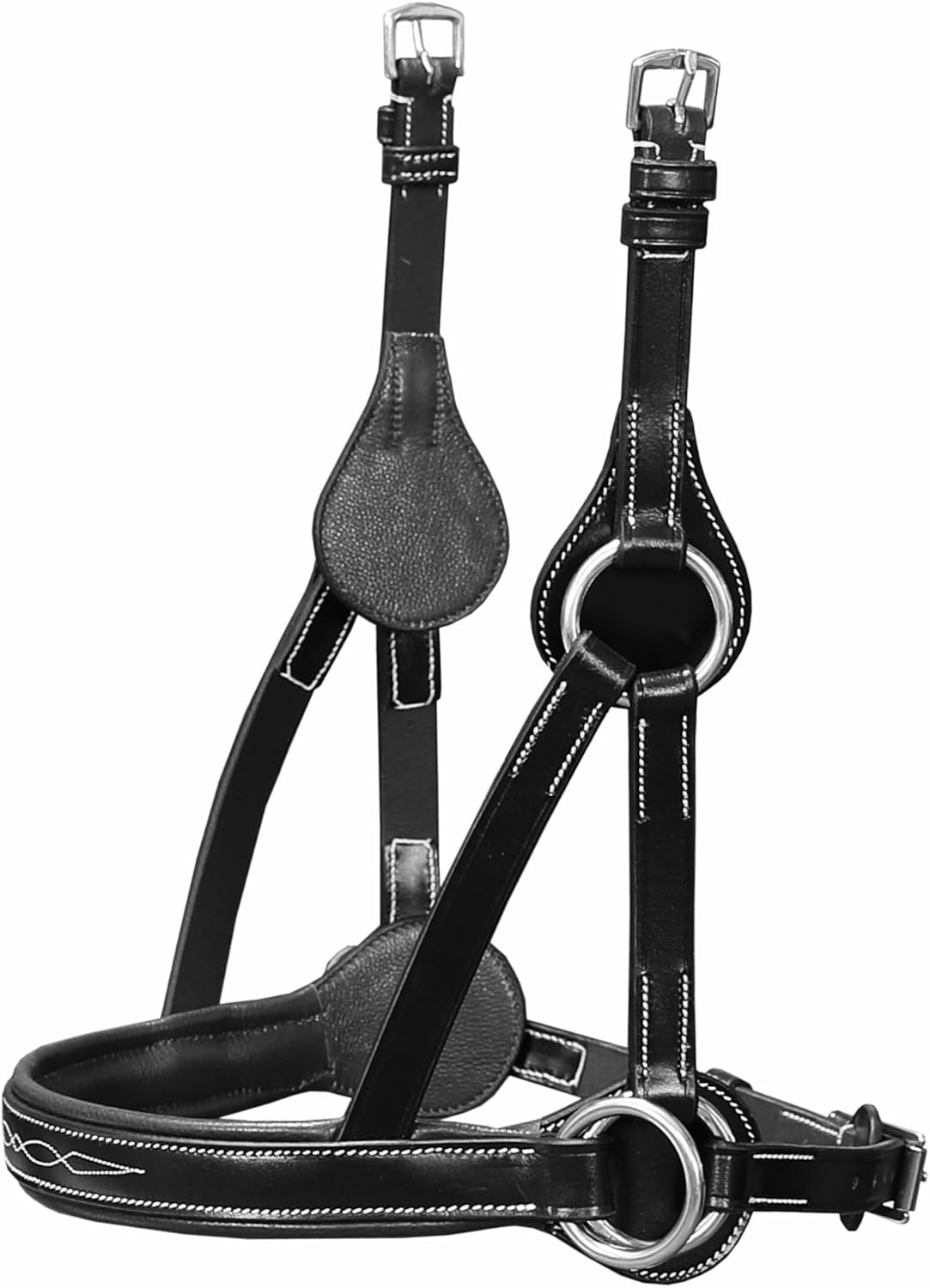 Exion ‘Astra’ Sidepull Bitless Bridle for Horses – Fancy Stitched Padded Leather with Anti-Pressure Crown, Rubber Reins, Stainless Hardware – Black, Brown, Oak | Cob, Full, Oversize, Pony - Image 6