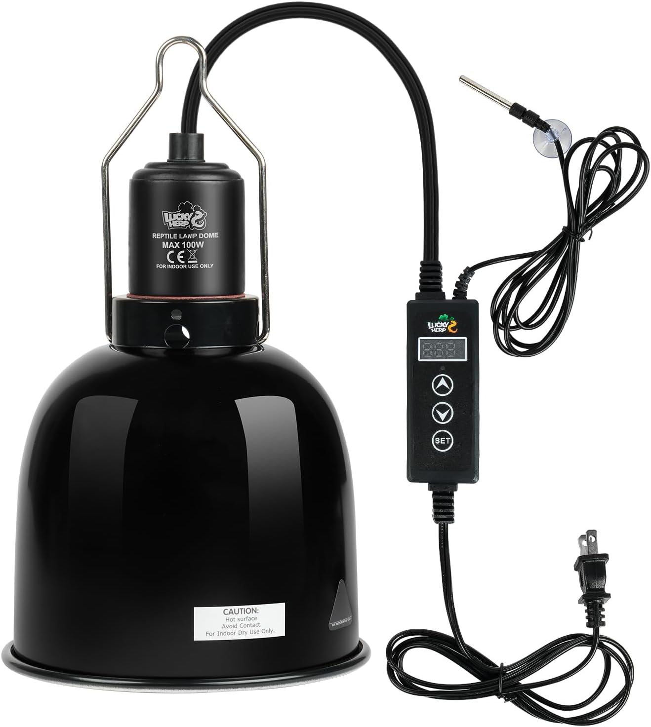 LUCKY HERP Reptile Light Fixture with Dimming Thermostat & Timer, Aluminum 5.5inch Deep Dome Reptile Lamp Fixture, Heat Lamp Fixture for Reptile Bulb Basking Heat Bulb, Max 100W