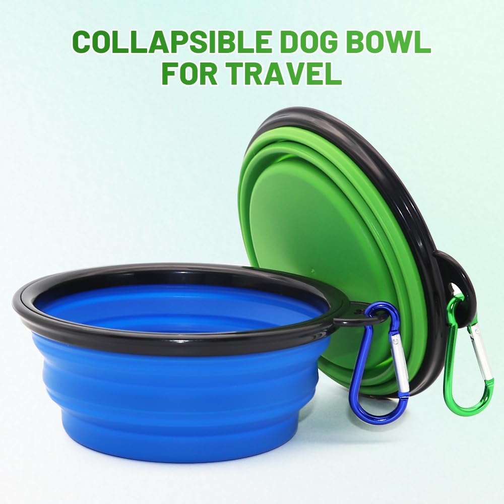 Dog Bowl Pet Collapsible Bowls, 2 Pack for Cats Dogs, Portable Pet Feeding Watering Dish for Walking Parking Traveling with 2 Carabiners (Small, Blue+Green) - Image 2