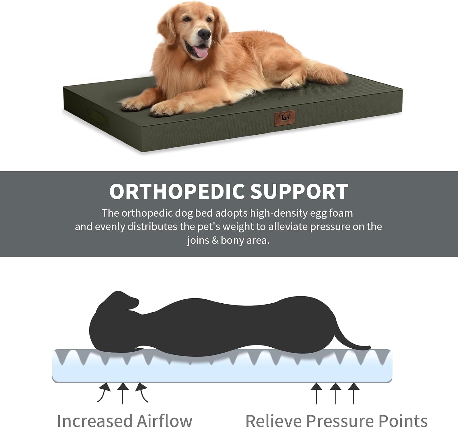 Waterproof Orthopedic Outdoor Dog Bed XL for Extra Large Dogs | Egg Crate Foam for Joint Support, TPU Waterproof Layer, Machine Washable 1680D Oxford Cover, 44 x 32 Inch, Up to 90 lbs - Image 3