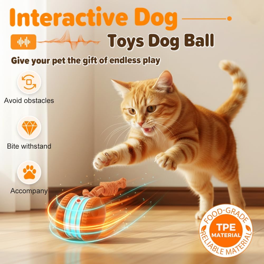 Interactive Dog Toy,2026 New Automatic Rolling Ball with Rope for Cat, Durable Dogs Rope Toy for Chewing and Playing, Dogs Ball Toy for Puppy Cats (Blue/1pcs) - Image 2