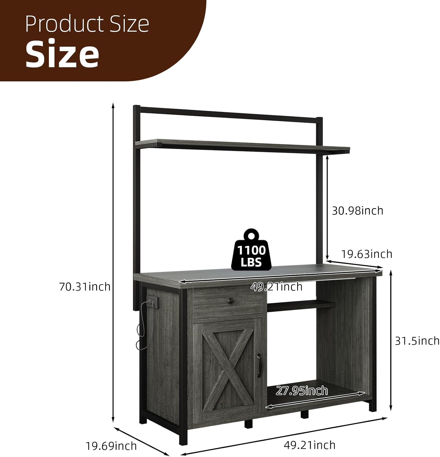 55-75 Gallon Fish Tank Stand with Power Outlet, Led Light, Aquarium Stand with Cabinet for Fish Tank Accessories Storage, Shelf, for Turtle Tank, Reptile Terrarium, 1100 LBS, Gray - Image 2
