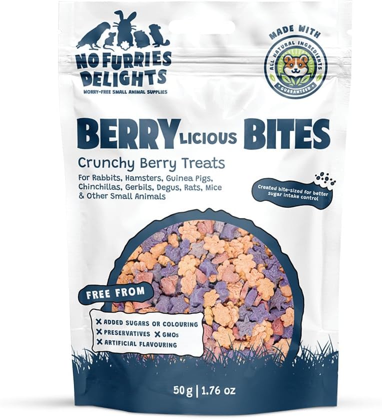 Treats, 100% All Natural Mini Bites For Rabbit Hamster Guinea Pig Chinchilla Pet Rat Mice Gerbil Bird, Healthy Enrichment Bonding Rewarding Training (Berrylicious Variety Pack 50g)