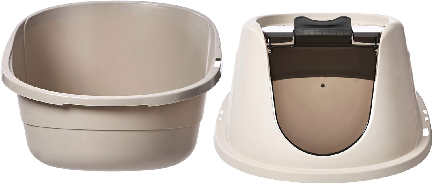 Amazon Basics No-Mess Hooded Enclosed Cat Litter Box with Odor Control and Swinging Door, Large, 24" x 18" x 17", Multicolor - Image 3