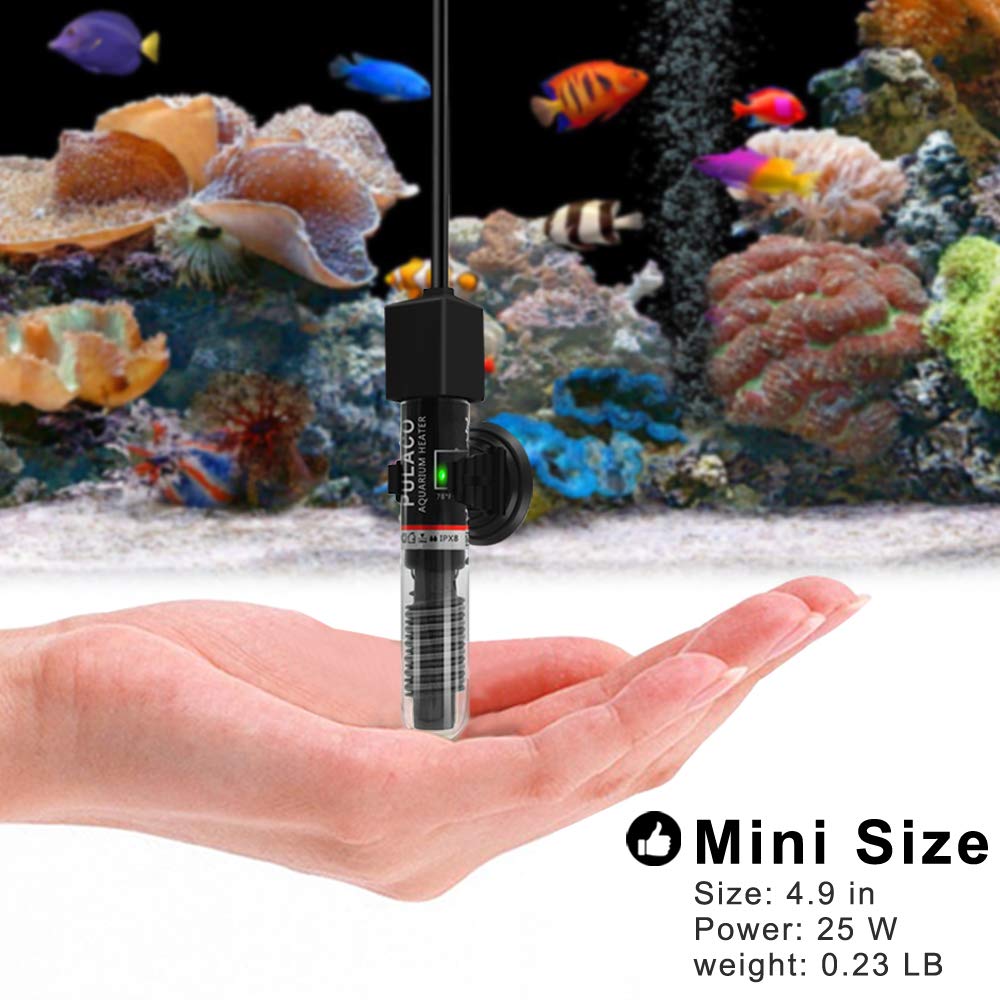 PULACO 25Watt Mini Aquarium Submersible Betta Heater with Free Thermometer Strip for 1-6 Gallon Fish Tanks (Preset Temperature 78℉) - Image 3