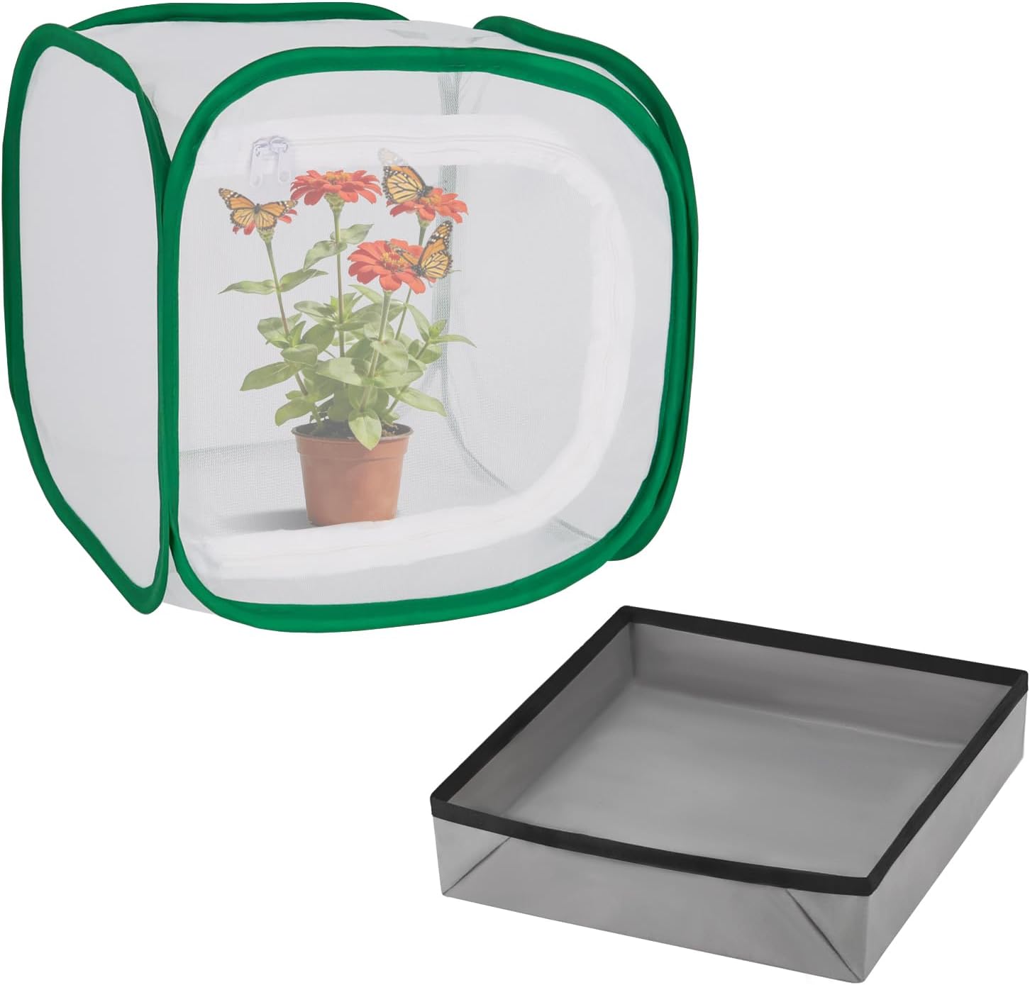 Butterfly Habitat Cage 12" x 12" x 12", Pop-up Butterfly & Insect Habitat Enclosure with Poop Tray for Easy to Clean, Small Foldable & Reusable Caterpillars Mesh Cage Terrarium for Indoor Use.