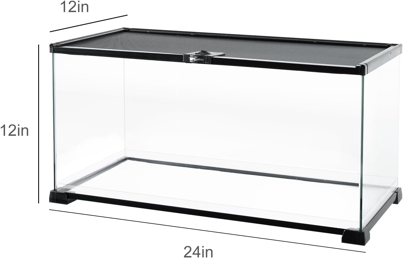 REPTI ZOO Full Glass 15 Gallon Reptile Tank, Medium Reptile Terrarium 24" X 12" X 12" for Gecko Hermit Crab Hognose Snake etc, Top Screen Ventilation & Feeding - Image 6