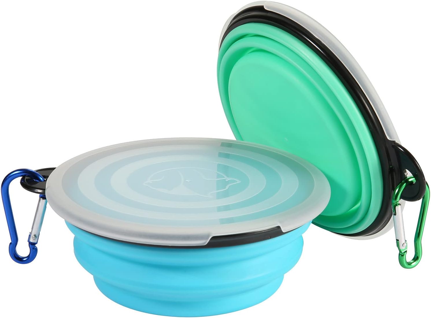 SLSON Collapsible Bowl with Cover Lids,2 Pack Dog Travel Bowls Portable Foldable Cat Water Dish Bowl for Pets Walking Parking Camping (Light Blue and Green, Small) - Image 2