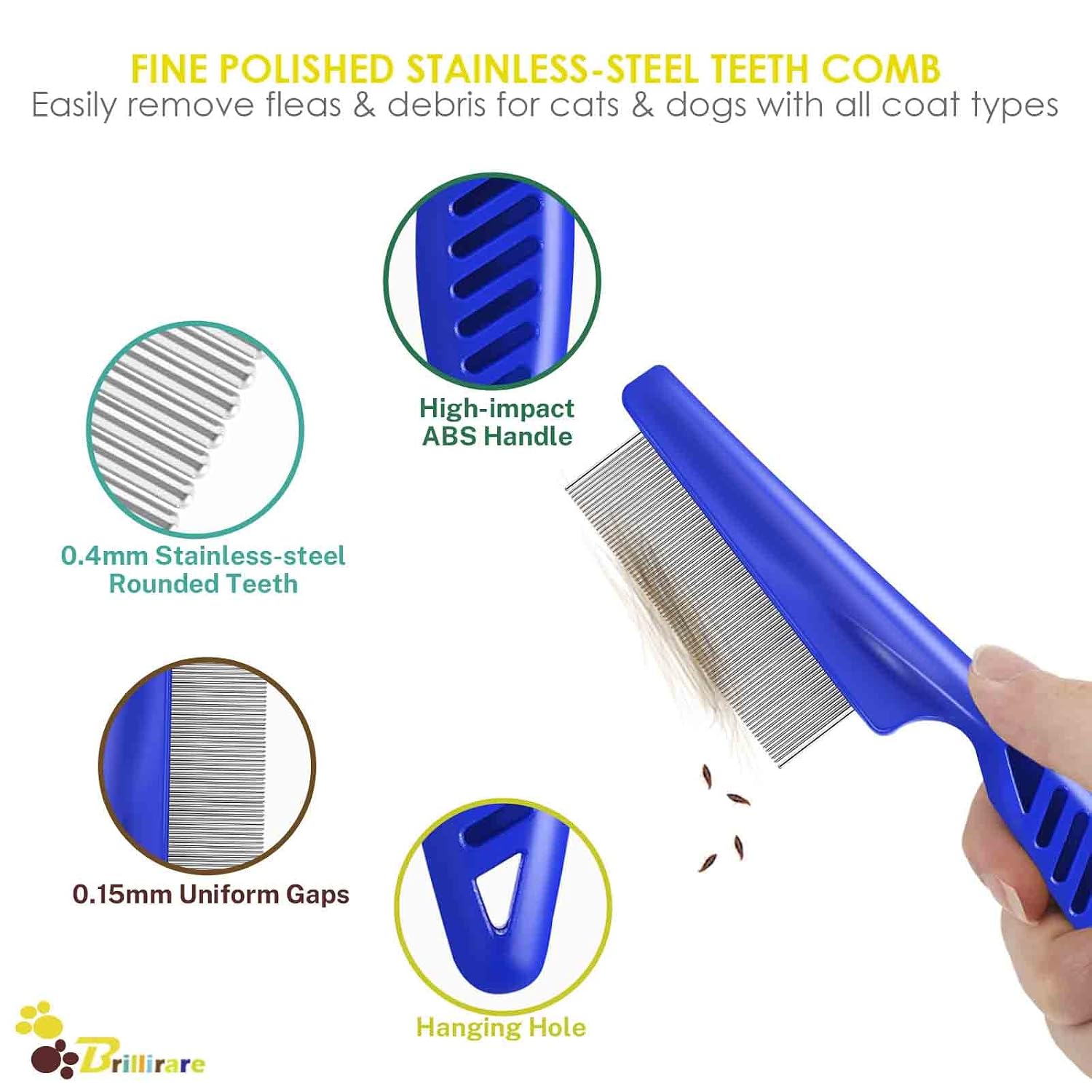 4 Pack Flea Lice Comb, Stainless Steel Dog Cat Grooming Combs with Rounded Teeth, Double Sided Professional Pet Tear Stain Remover, Dematting Tool for Small, Medium & Large Pets - Image 2