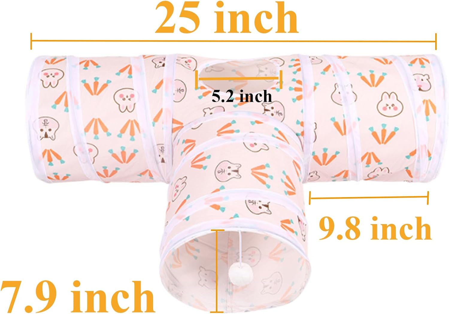 HERCOCCI Rabbit Toys, Bunny Tunnels & Tubes, Collapsible 3 Way Rabbit Hideout Tunnel with Chew Toys for Bunny Guinea Pig Ferret Kitten - Image 6