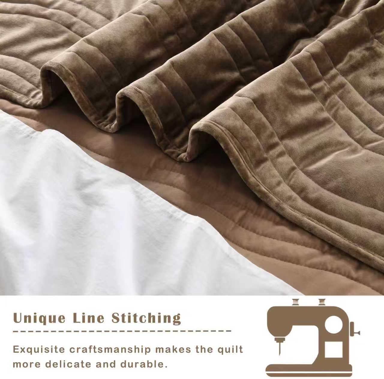 Velvet Quilt Set, Mocha Brown Velvet Quilt Queen Size Comforter Set, Luxury Bedding Soft Plush Bedspread, Machine Washable Coverlet, All-Season 3 Pieces - Image 4