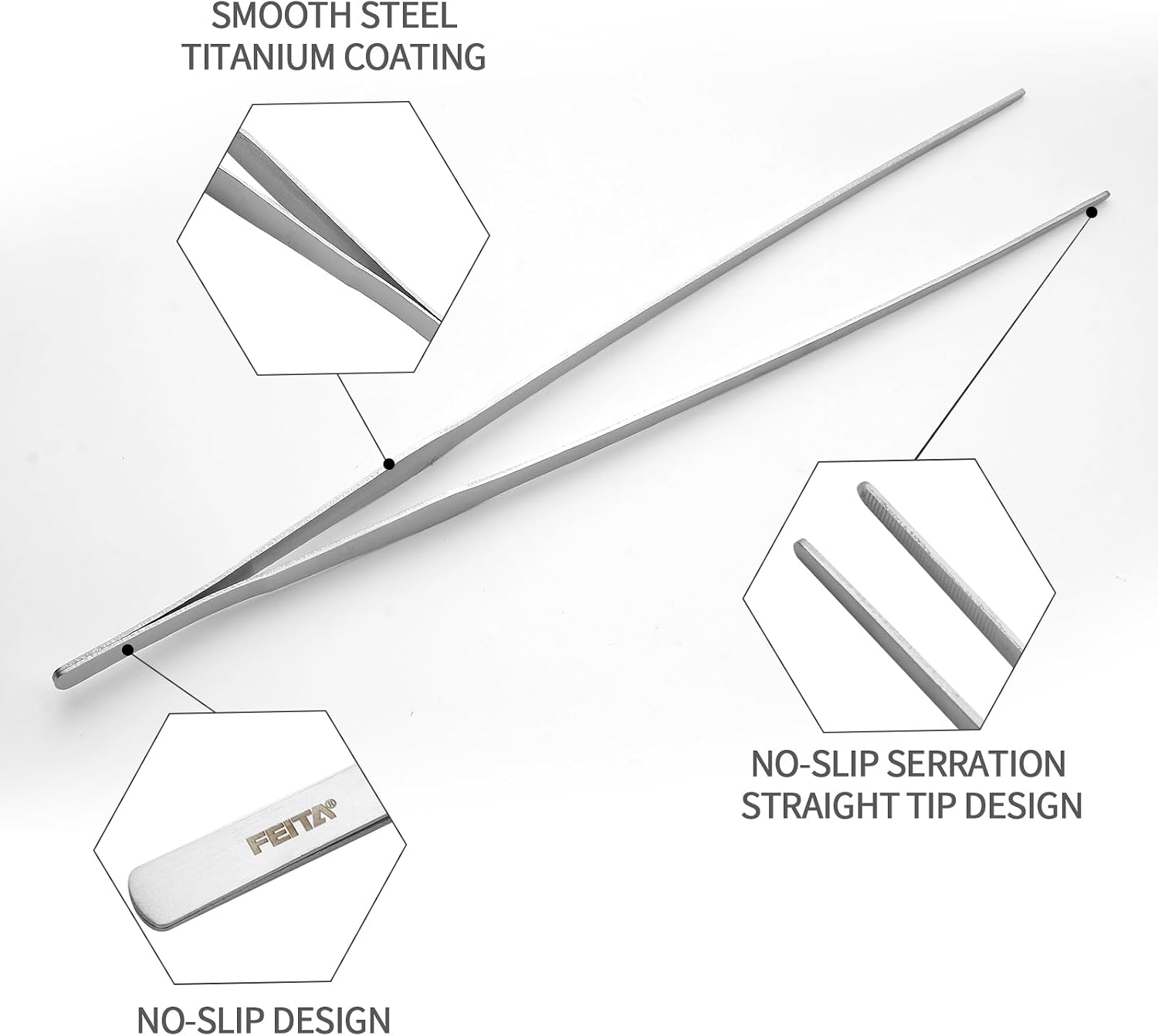Aquarium Tweezers Extra Long 15 inches Feed Tong clamps - FEITA Straight and Curved Stainless Steel 38cm Tweezers Set for Fish Tank Plants Aquascape Tools & Reptile Feeding Tongs - Sliver 2Pcs - Image 4