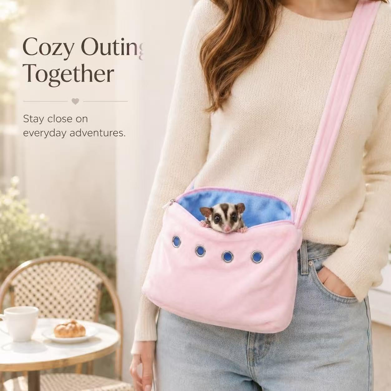 Meow&Woof Sugar Glider Bonding Pouch & Small Animal Carrier - Escape-Proof Sling for Hedgehogs, Ferrets, Hamsters Soft Critter Cuddler (10"x6", Pink) - Image 7