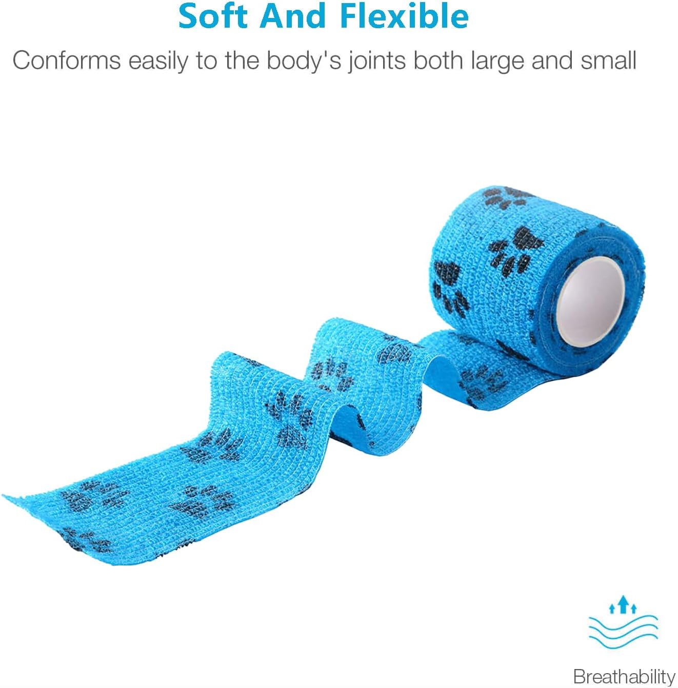 WePet Pet Wrap, Self-Adhesive, Only Sticks to Itself, Non-Woven Tape for Dog Legs, Paws, Wounds, First Aid Cohesive Gauze for Horse, Cat, Bird, Animal, 6 Rolls, 2 Inch, Pawprints A - Image 3