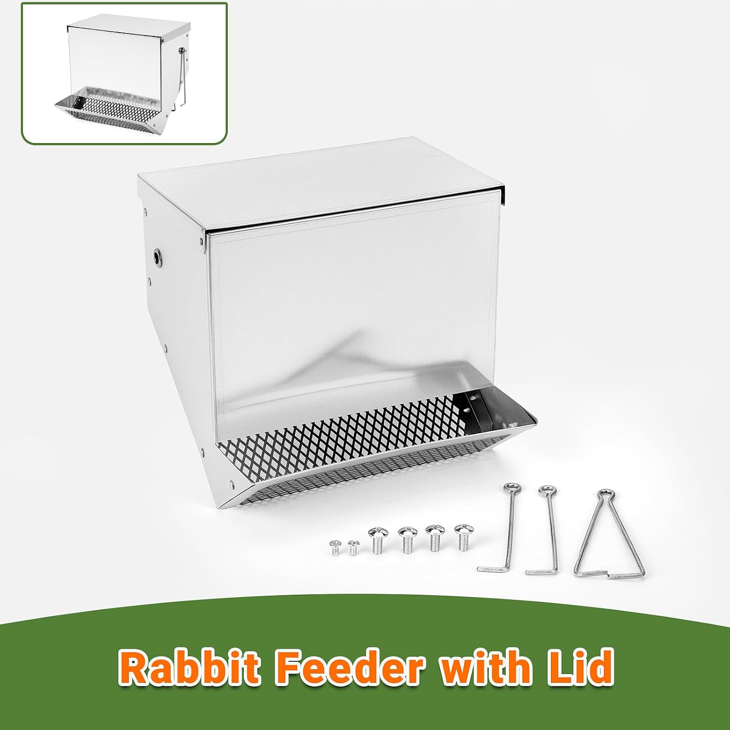 Rabbit Feeders Automatic for Cages,3.5 Pound Metal Trough Feeder with Water Bottle Galvanized Steel Outdoor Bunny Food Dispenser for Rabbits Chicken Guinea Pig Pet and Other Small Animals - Image 9