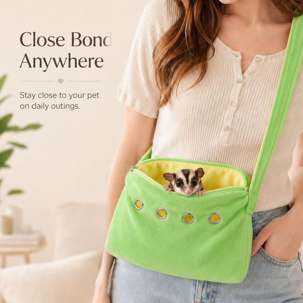 Meow&Woof Sugar Glider Bonding Pouch Small Pet Carrier Bag Sling with Strap Critter Cuddler for Gliders Ferret, Rat, Hedgehog, Hamster Outdoor-Green - Image 3