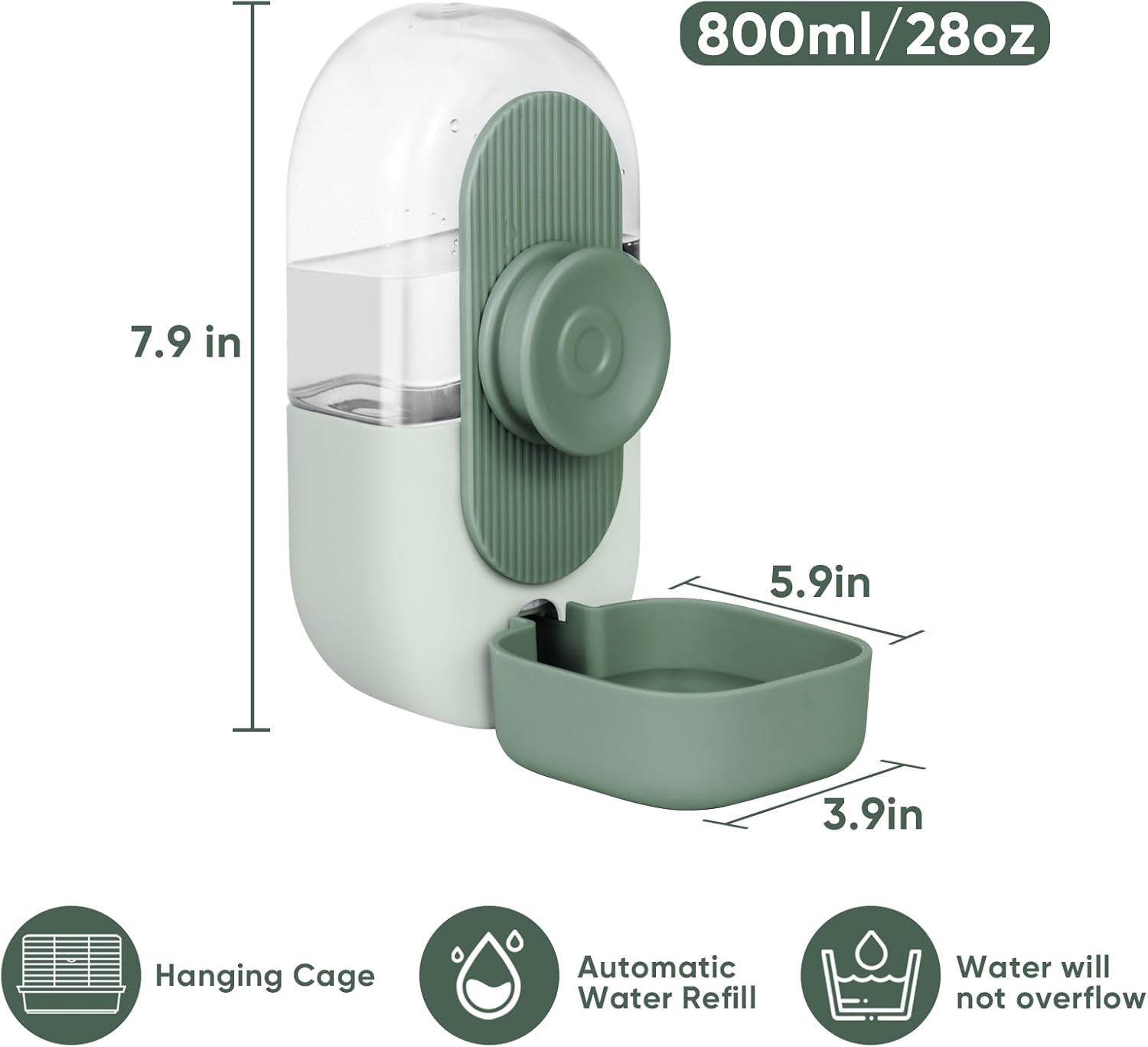 Lemtrflo 28oz Hanging Automatic Water Dispenser,Rabbit Water Bottle,Bunny Guinea Pig Ferret Water Bowl for Cage,Suitable for Small Animal Puppies(Cage Grid Spacing Over 1.2'') (Green) - Image 4