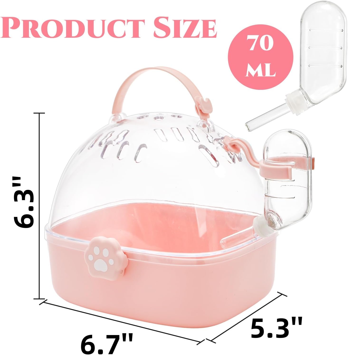Hamster Carrier Cage, Portable Small Animal Carrier Cage with Water Bottle, Guinea Pig Outgoing Cage Hamster Travel Carry Case for Small Pets, Gerbils, Chinchillas, Dwarf Hamster - Image 2