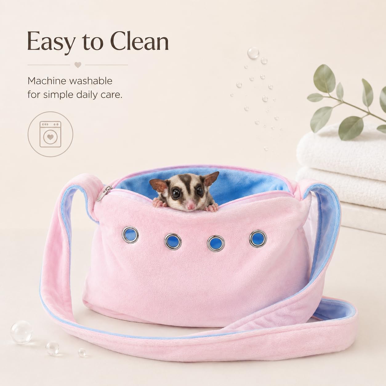 Meow&Woof Sugar Glider Bonding Pouch & Small Animal Carrier - Escape-Proof Sling for Hedgehogs, Ferrets, Hamsters Soft Critter Cuddler (10"x6", Pink) - Image 4