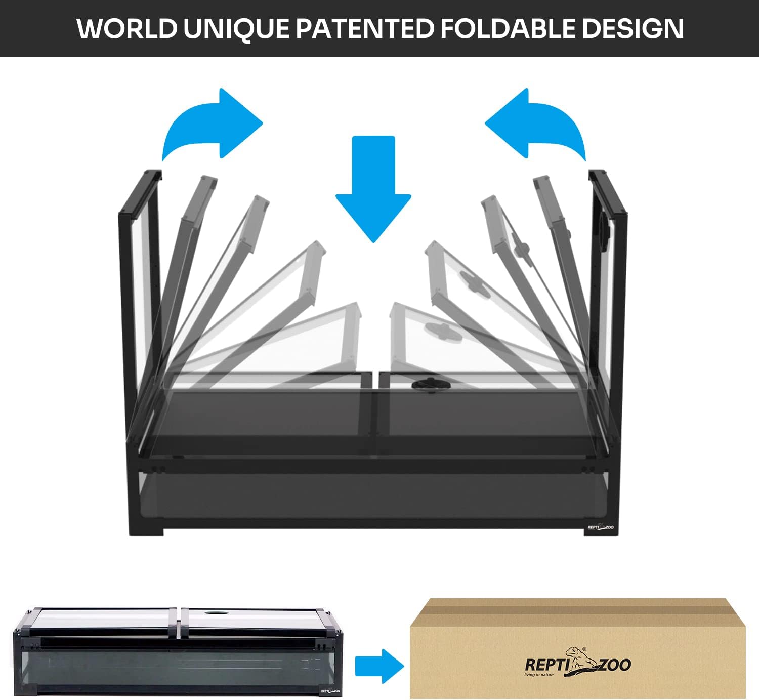 REPTI ZOO Collapsible 60 Gallon 36" Wide Reptile Tank, Tempered Glass Large Reptile Terrarium 36"x18"x24", Black PVC Back, Front & Top Ventilation & Anti Escape Lid, Easy Folding - Image 6