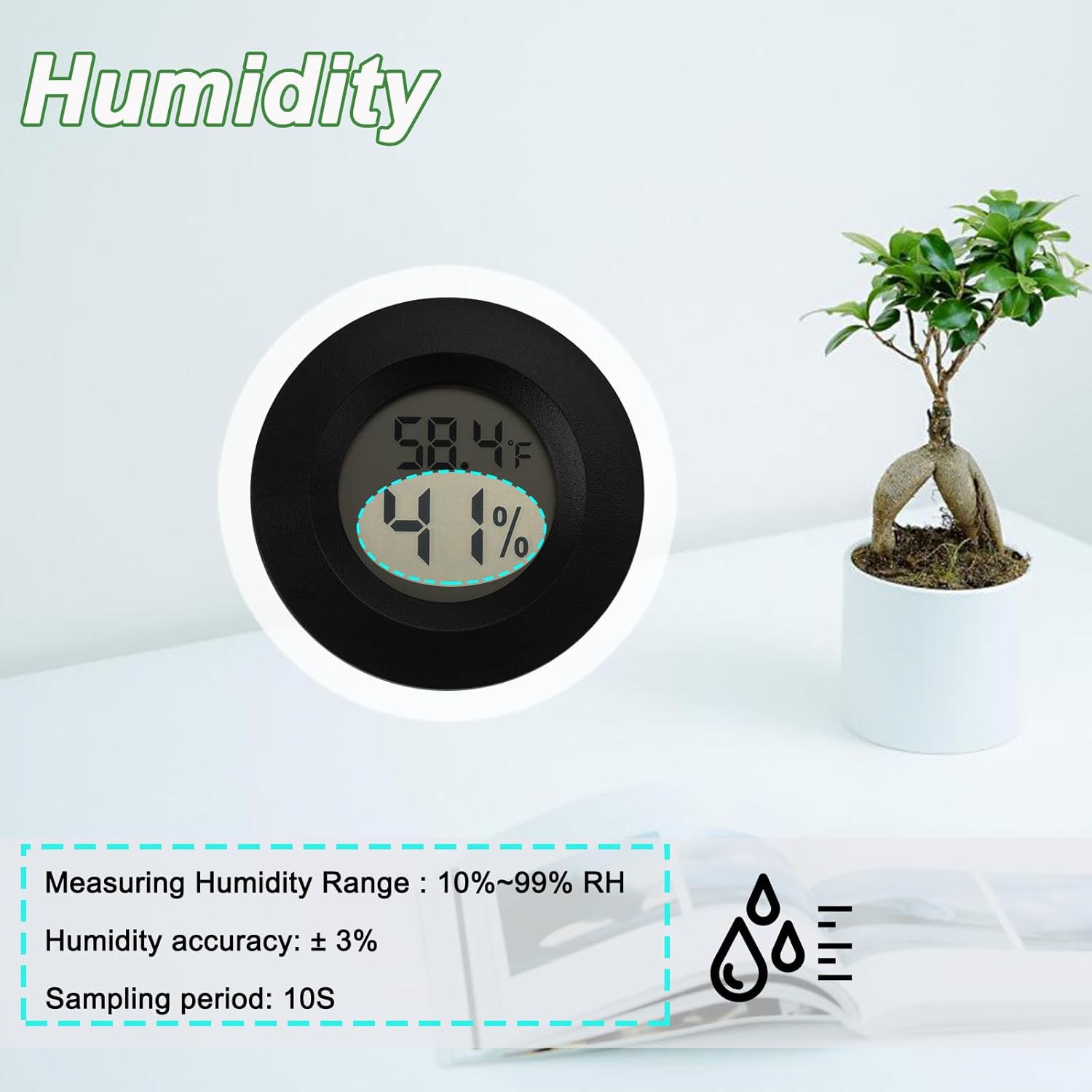 Mini Hygrometer Thermometer Digital Humidity Meter Indoor/Outdoor Humidity Monitor Reptile Thermometer for Greenhouse Garden Cellar Fahrenheit(℉)/ Celsius(℃) 2 Pack - Image 5