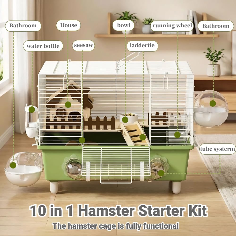 18.5" Bite-Proof Metal Hamster Cage, Fully Equipped, Easy Clean | With Running Wheel, Hideout, and Platform – a Small Animal Cage Suitable for Dwarf Hamsters, Mice, Rats, and Guinea Pigs - Image 3