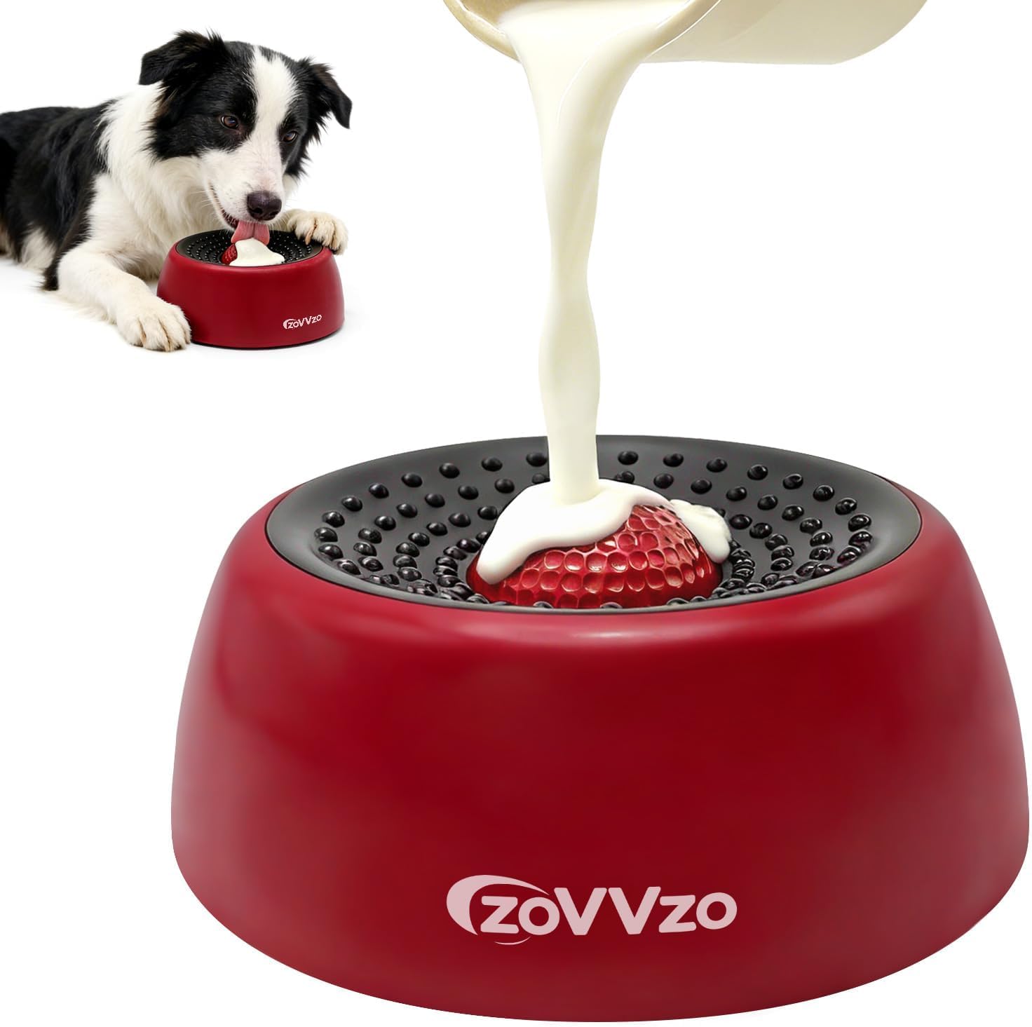 Slow Feeder Dog Bowls, Rolling Ball Dog Lick Bowl, Non-Slip Design, Interactive Dog Licking Toy & Dog Enrichment Toys, Dog Lick Ball Bowl for Wet Food, Yogurt, Bone Broth, Nutrient Solution (Red)