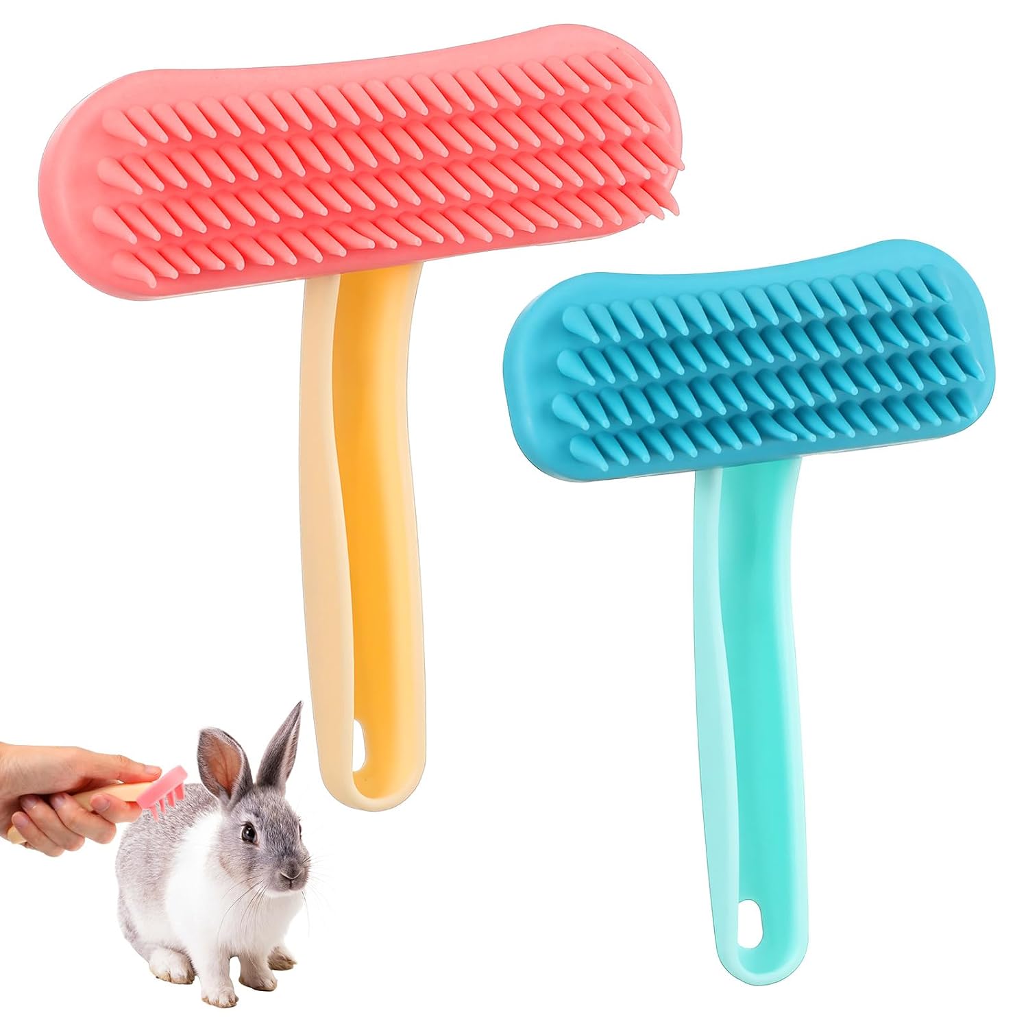 2Pcs Rabbit Brush, Silicone Rabbit Grooming Brush - Small Pets Brushes for Kittens Puppy Rabbits Guinea Pigs Shedding Bath & Massage Comb