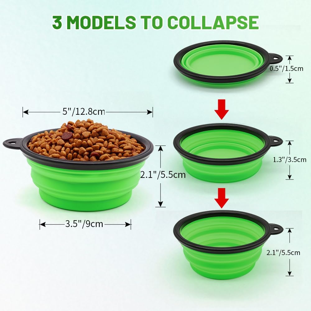 Dog Bowl Pet Collapsible Bowls, 2 Pack for Cats Dogs, Portable Pet Feeding Watering Dish for Walking Parking Traveling with 2 Carabiners (Small, Blue+Green) - Image 3
