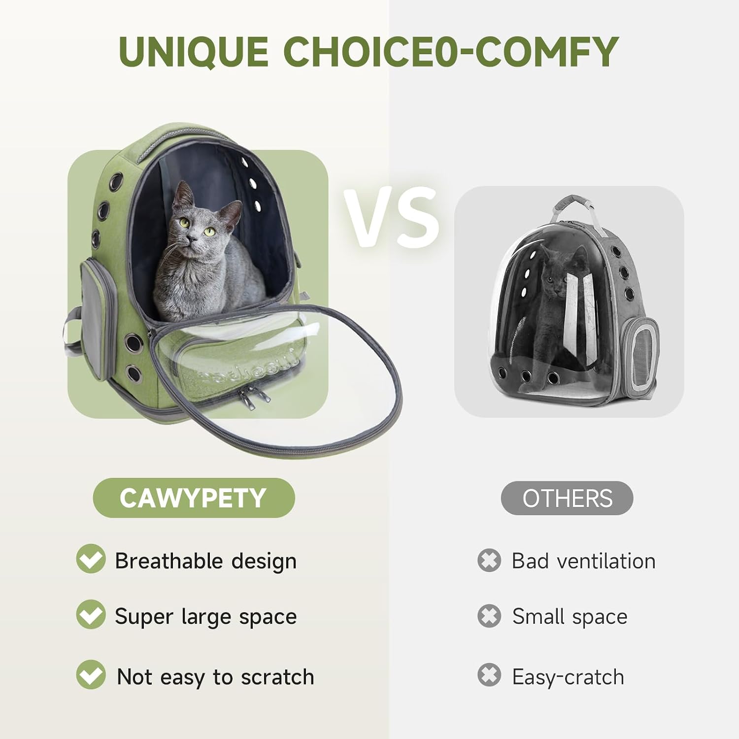 Cawypety Cat Backpack Carrier, Breathable Cat Carrier Large Space Bubble Pet Backpack for Kitty Small Dog up to 15lbs, Transparent & Foldable Pet Carrier for Travel Hiking - Image 2