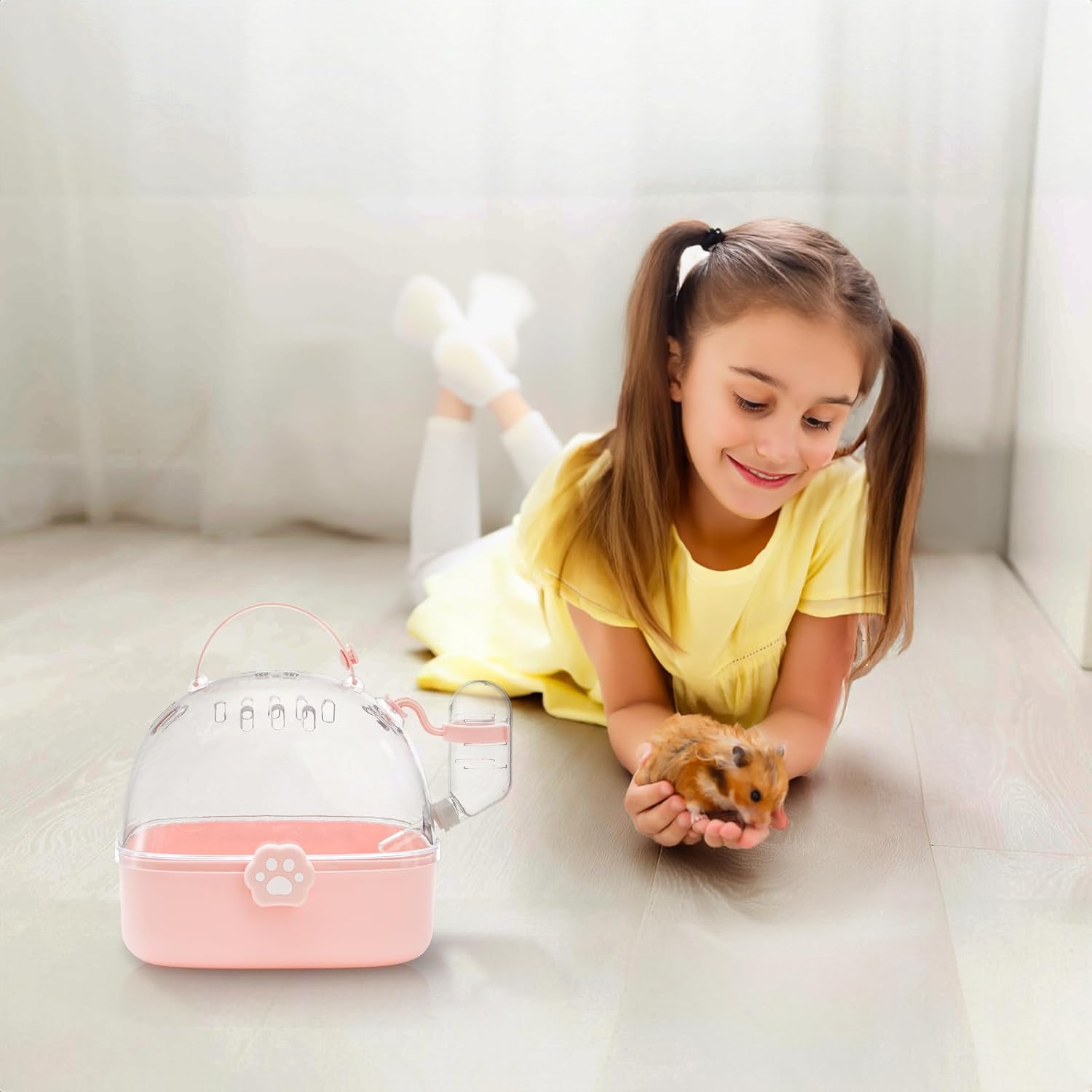 Hamster Carrier Cage, Portable Small Animal Carrier Cage with Water Bottle, Guinea Pig Outgoing Cage Hamster Travel Carry Case for Small Pets, Gerbils, Chinchillas, Dwarf Hamster - Image 9