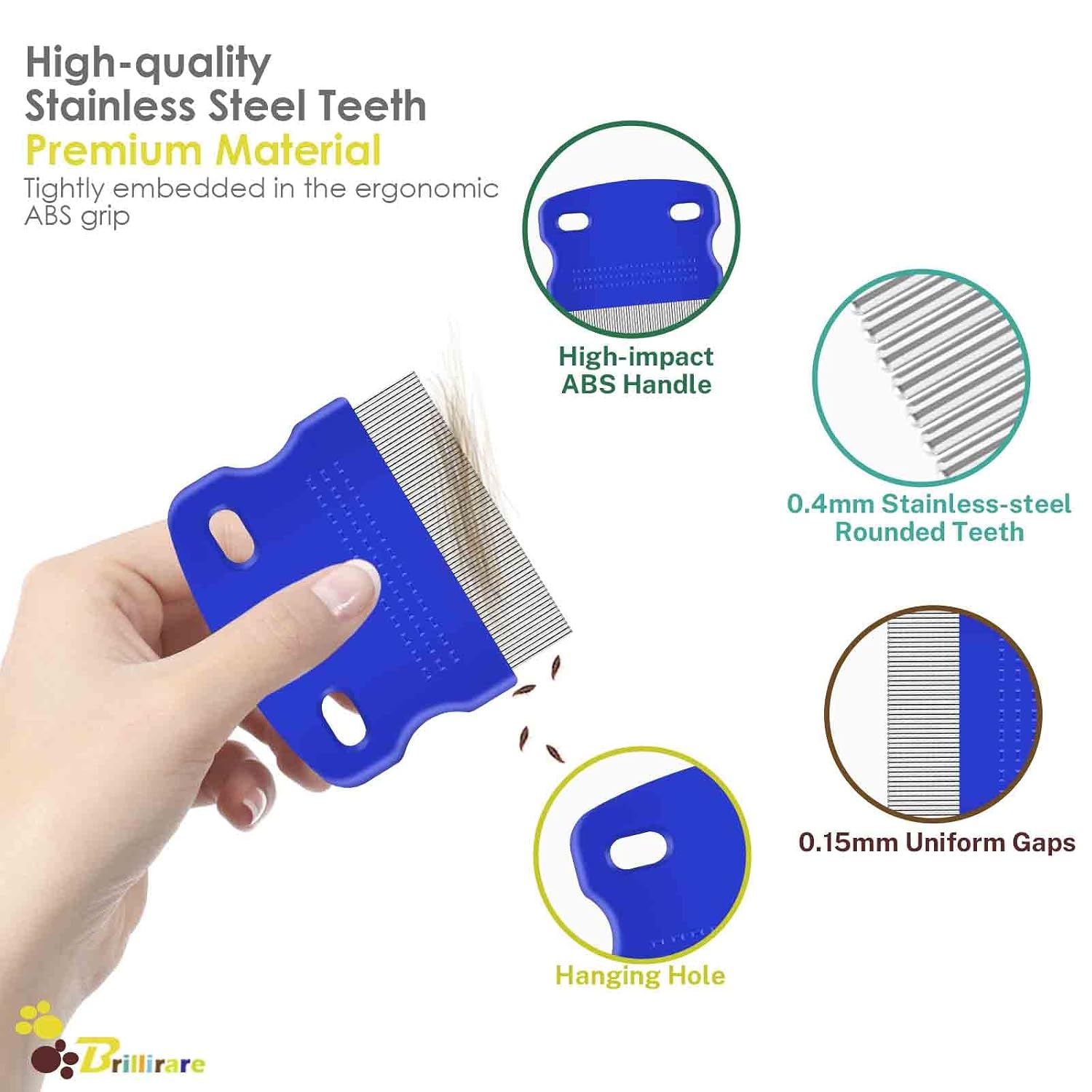 4 Pack Flea Lice Comb, Stainless Steel Dog Cat Grooming Combs with Rounded Teeth, Double Sided Professional Pet Tear Stain Remover, Dematting Tool for Small, Medium & Large Pets - Image 3
