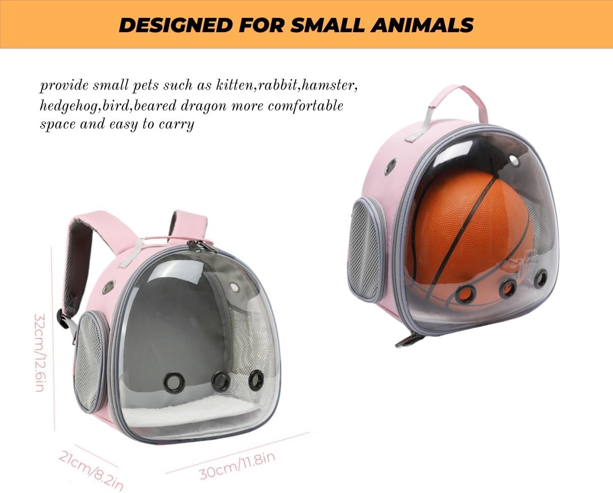 Small Animal Carrier Guinea Pig Backpack,Transparent, Breathable Backpack Carrier for Hedgehogs, Rabbits, Birds, Squirrels, Hamsters, Lizards Comfortable, Portable Travel Bag for Small Pets (Pink) - Image 2