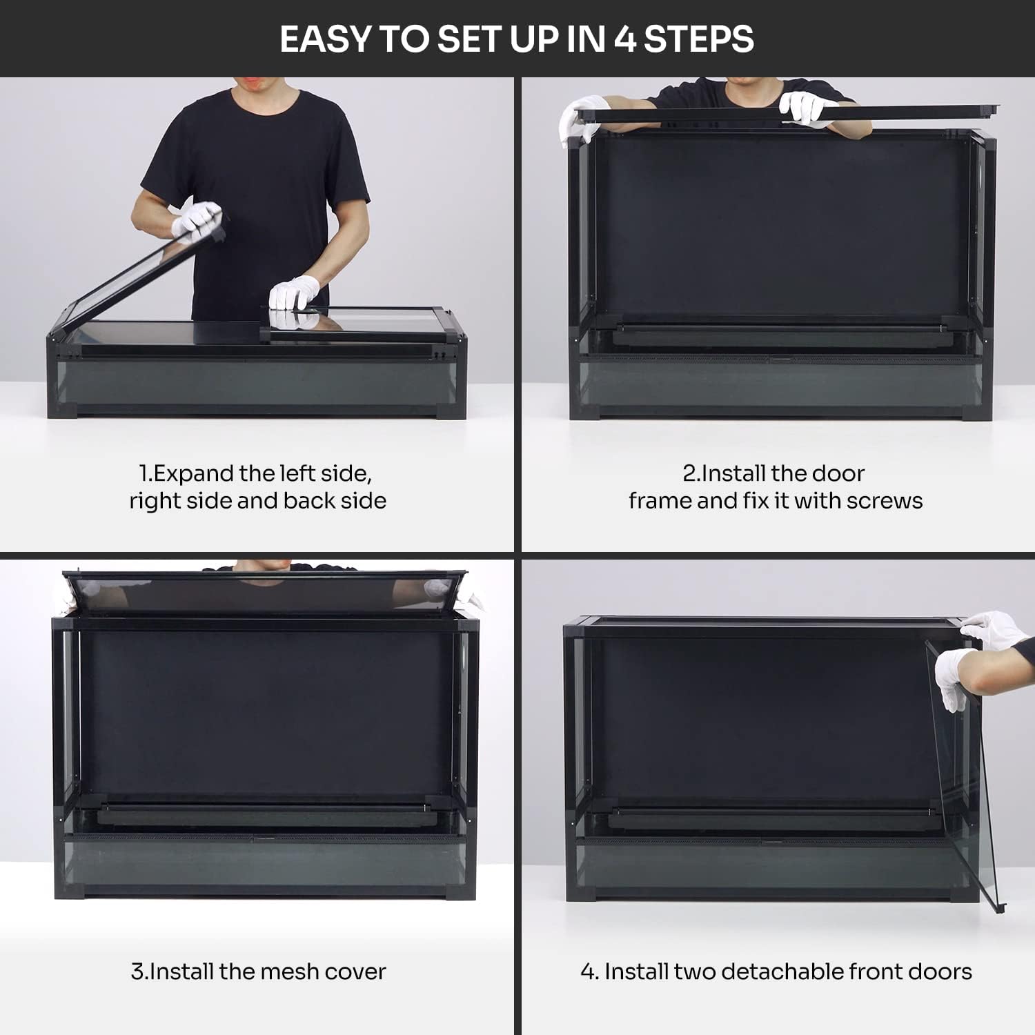 REPTI ZOO Collapsible 60 Gallon 36" Wide Reptile Tank, Tempered Glass Large Reptile Terrarium 36"x18"x24", Black PVC Back, Front & Top Ventilation & Anti Escape Lid, Easy Folding - Image 3