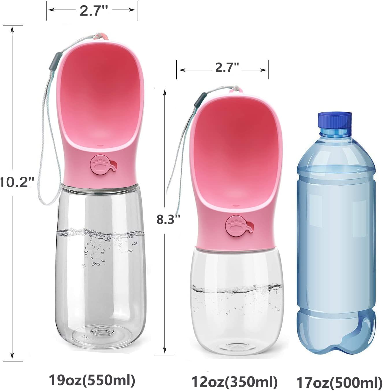 Kalimdor Dog Water Bottle, Leak Proof Portable Puppy Water Dispenser with Drinking Feeder for Pets Outdoor Walking, Hiking, Travel, Food Grade Plastic (12oz Pink) - Image 5