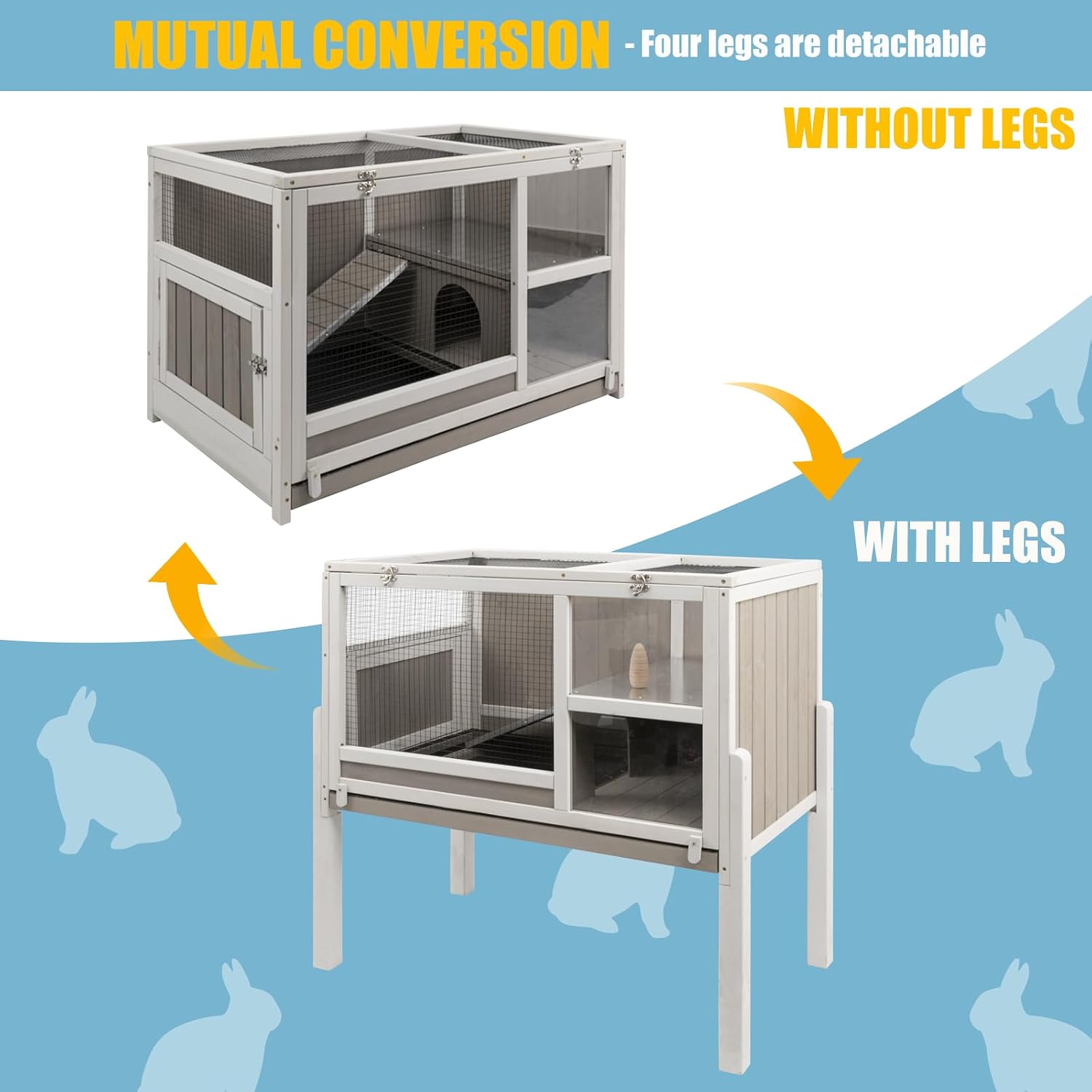 Ketive Guinea Pig Cages Indoor, Wooden Guinea Pig Cages with Stand, Rabbit Cage Hutch with Ramp and Hideout, Small Animals Cage Habitat with Not Leakage Pull Out Tray - Image 6