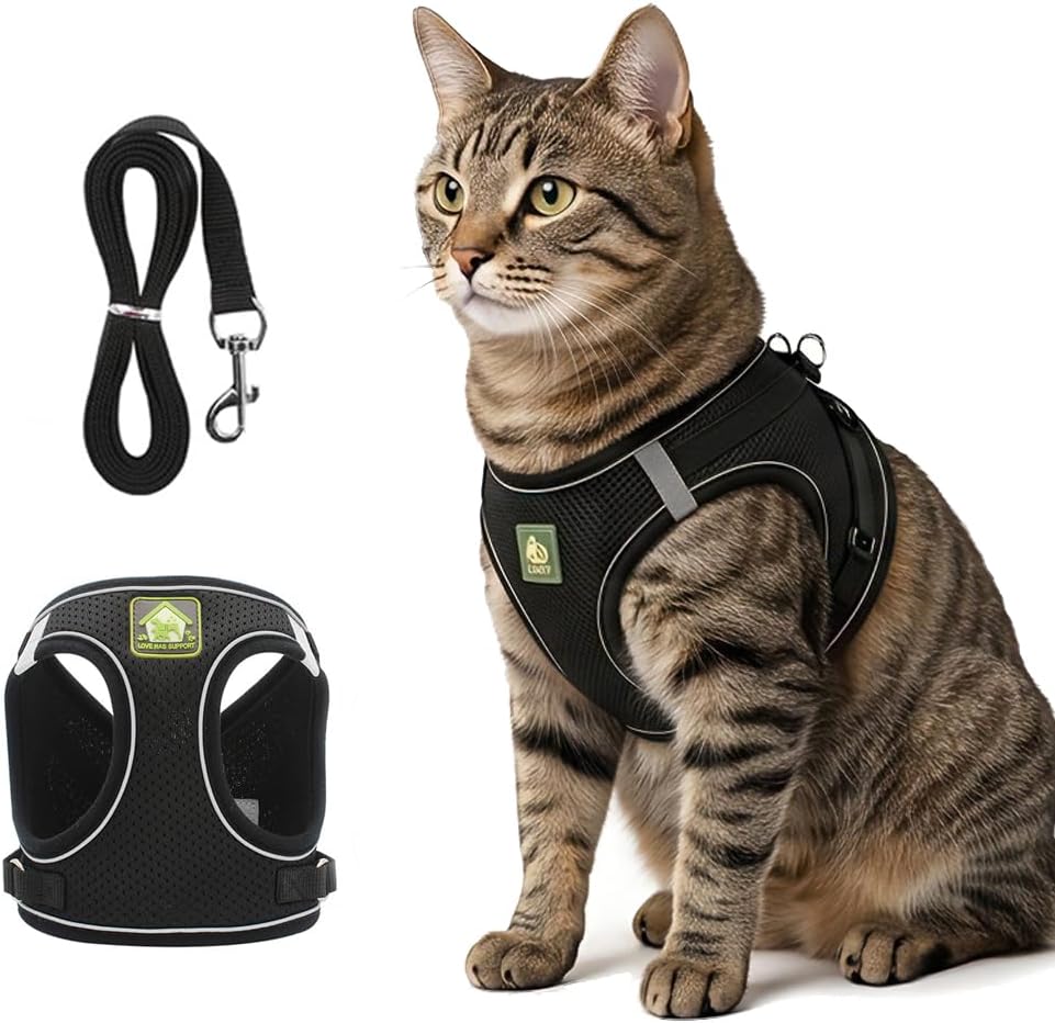Cat Harness and Leash, 2026 New Cat Harness Escape Proof for Small Medium Large Cats, Breathable Adjustable Vest Harnesses with Reflective Strip for Walking Travel Camping (Black, S)