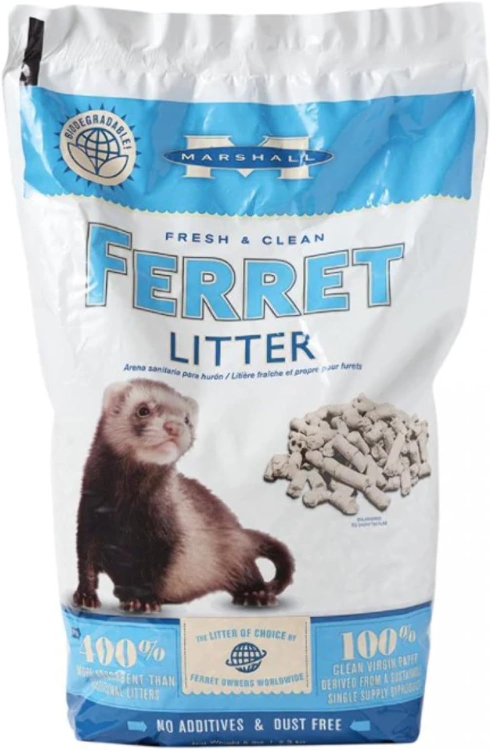 Marshall Fresh & Clean Ferret Litter – 5 lbs – Superior Absorbency & Odor Control – Dust-Free, Non-Allergenic Paper Pellet Litter for Ferrets & Small Animals