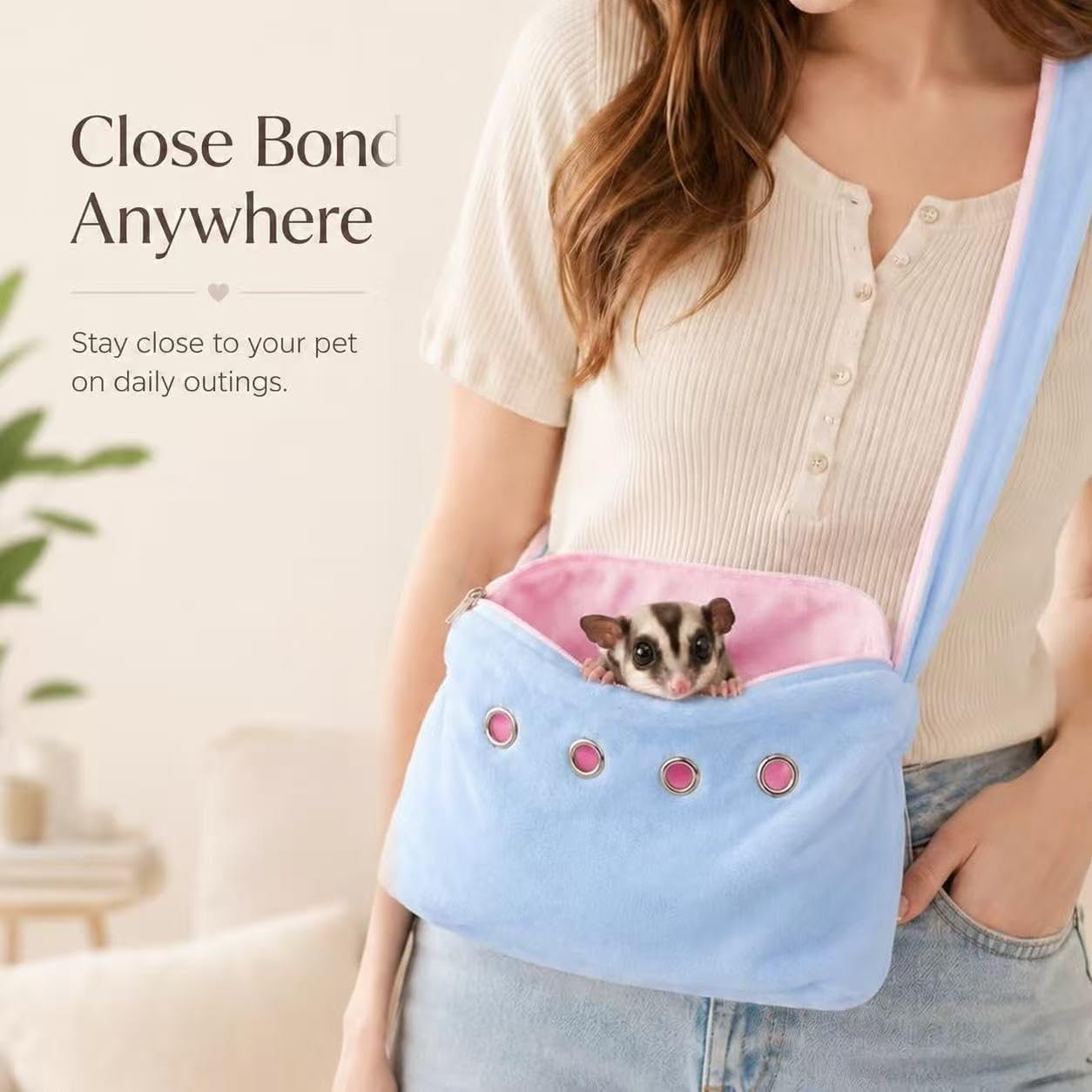 Meow&Woof Sugar Glider Bonding Pouch Small Pet Carrier Bag Sling with Strap Critter Cuddler for Gliders Ferret, Rat, Hedgehog, Hamster Outdoor-Blue - Image 3