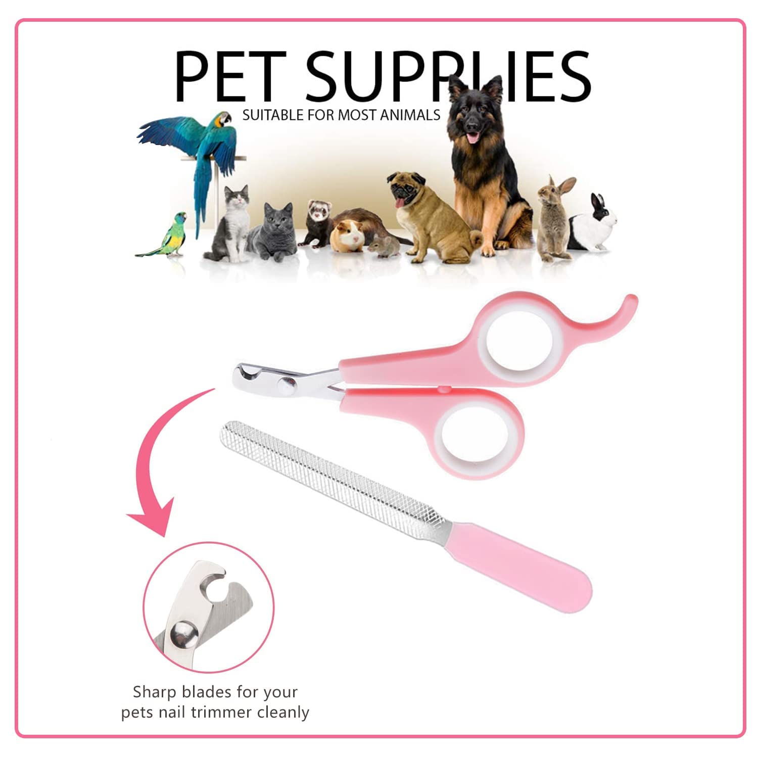 Small Animal Pet Grooming Kit with Pet Shedding Slicker Brush, Bath Massage Glove, Pet Grooming Comb, Nail Clipper Trimmer for Rabbit, Puppy, Kitten, Guinea Pig, Hamster, Ferret (Pink) - Image 7