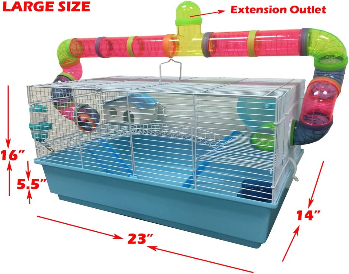 EXTRA LARGE 23" Habitat Hamster Rodent Gerbil Mouse Mice Rat Wire Cage Long Crossing Tube & Deep Tray Expandable and Customizable Hide House Excerise Running Wheel Water Bottle Food Dish - Image 2
