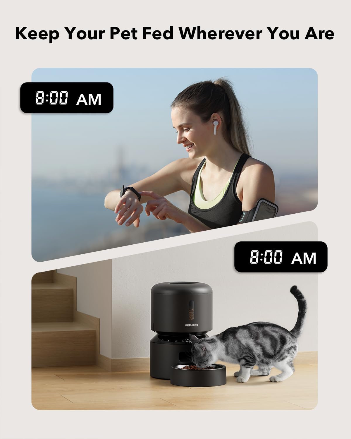 PETLIBRO Automatic Cat Feeder – 3L Programmable Pet Food Dispenser with Airtight Storage, Timed Portion Control, Voice Meal Call & Dual Power Supply, Clog-Free Healthy Feeding for Cats & Small Dogs - Image 5