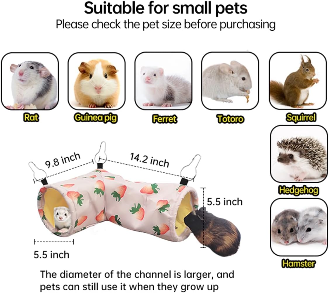 Large Caliber Guinea Pig Hideout & Hammock, Corner Hideout Toy for Guinea Pig, Ferret, Hedgehog, Piggy-2 Tunnel Strawberry - Image 2