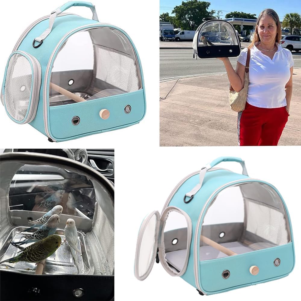 Bird Carrier, Portable Small Bird Parrot Parakeet Carrier with Standing Perch and Stainless Steel Tray, Side Access Window Collapsible (Green, Clear Windows) - Image 6