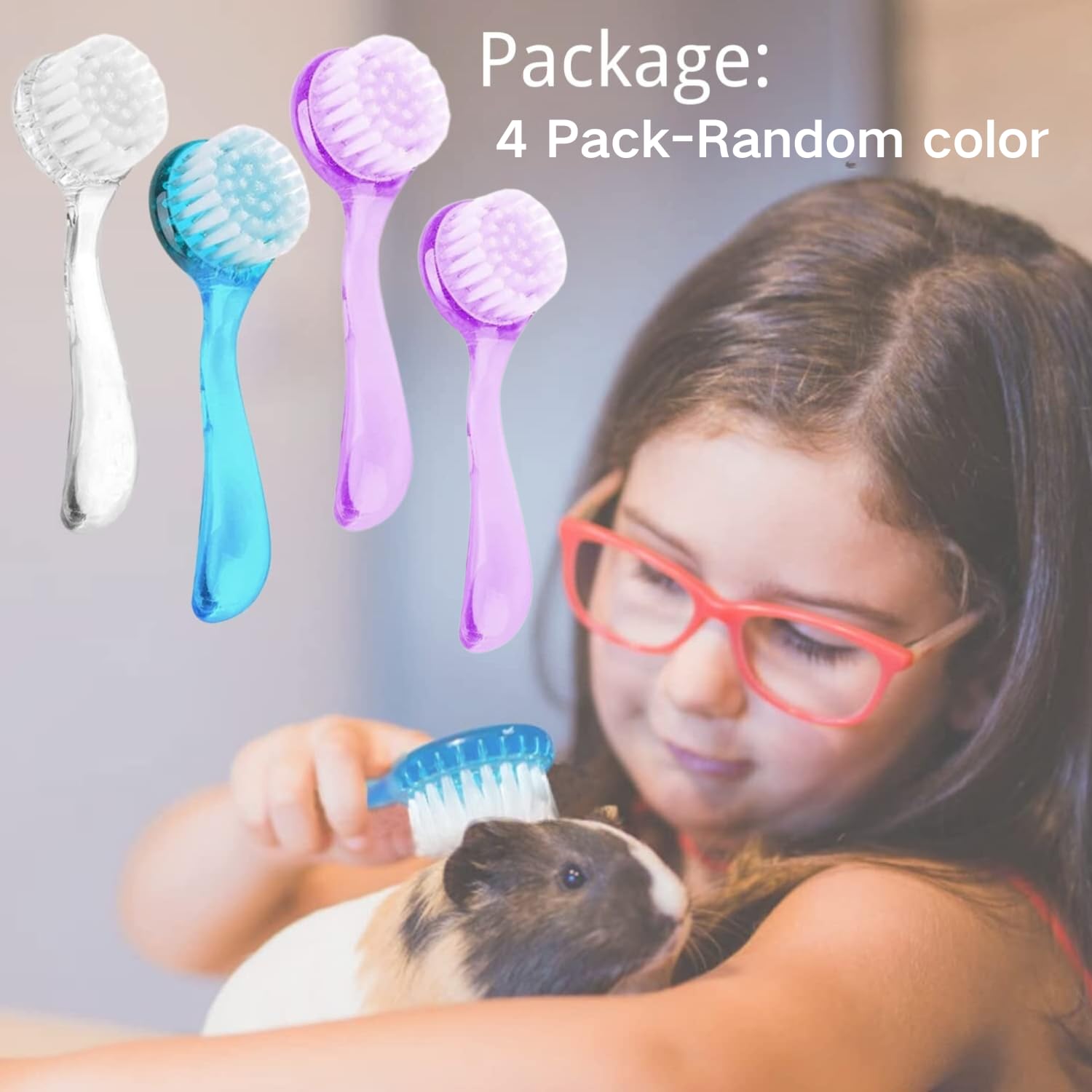 4 Pack Hamster Brush - Small Animal Bath Brush with Lid Soft Cleansing Brush Massage Combs for Hedgehog Guinea Pig Rabbit Chinchilla Ferret Small Animal Grooming Tool Cleaning Supplies-Random Color - Image 6