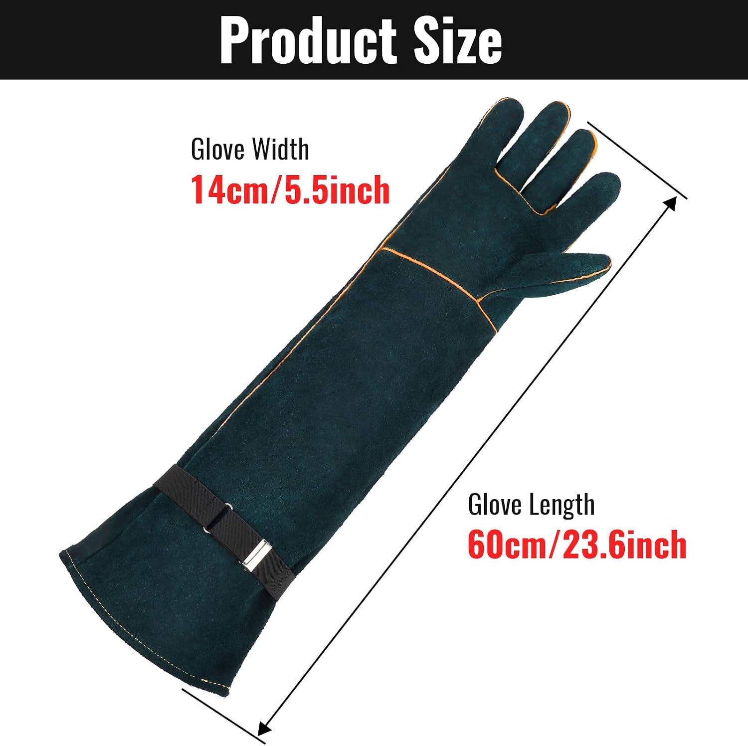 Animal Handling Gloves - 23.6 inch Bite Proof Gloves, Anti Scratch Cowhide Leather for Cat Grooming, Snake Animal Handling - Image 4