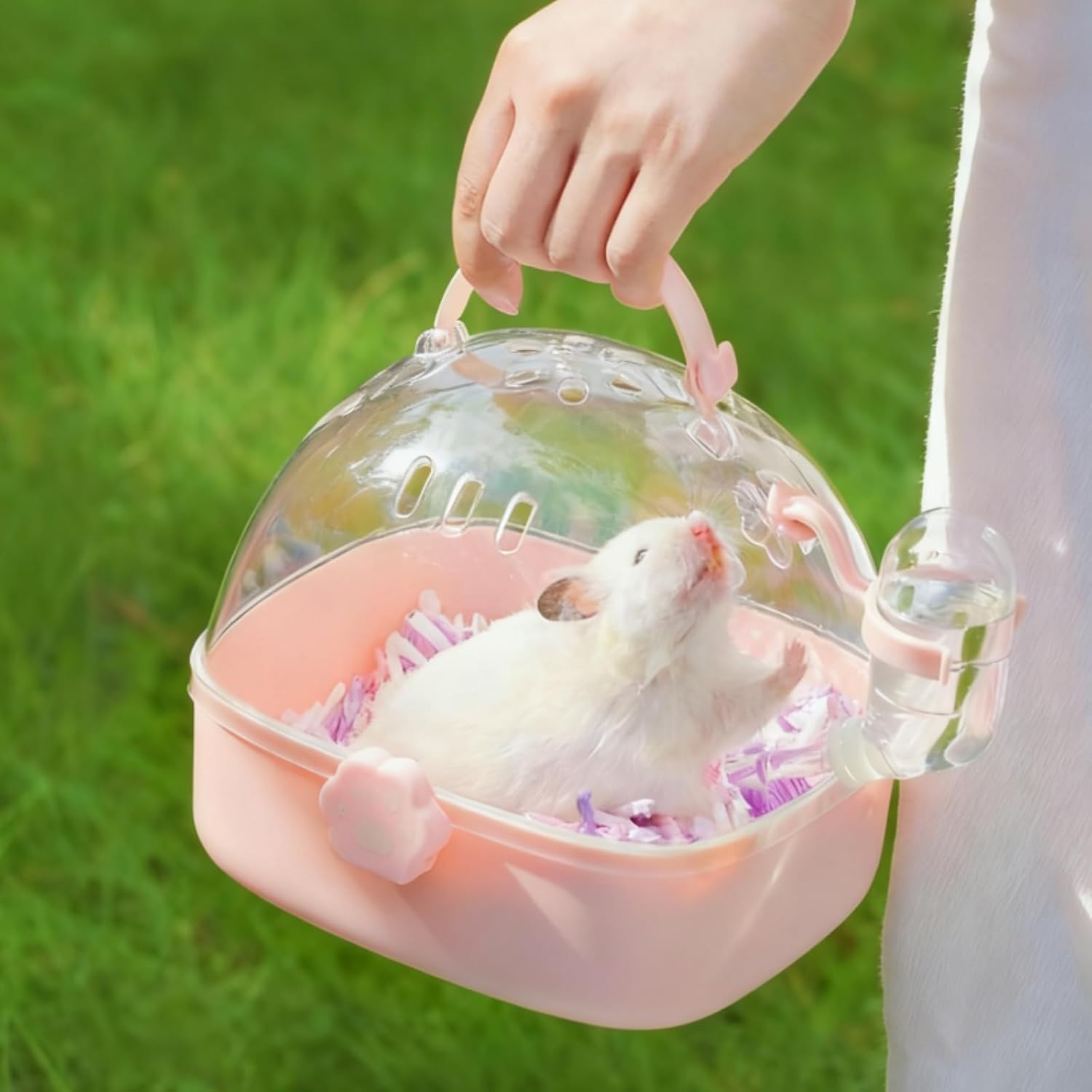 Hamster Carrier Cage, Portable Small Animal Carrier Cage with Water Bottle, Guinea Pig Outgoing Cage Hamster Travel Carry Case for Small Pets, Gerbils, Chinchillas, Dwarf Hamster - Image 6