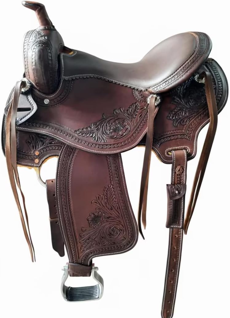 Western Horse Saddle with Tack Set Premium Barrel Racing Ranch Trail Riding Saddle 15 16 17 18 Inch Leather